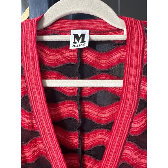 Missoni Red and black mesh Cardigan  Zig Zag Chevron Large Italian - Picture 2 of 10